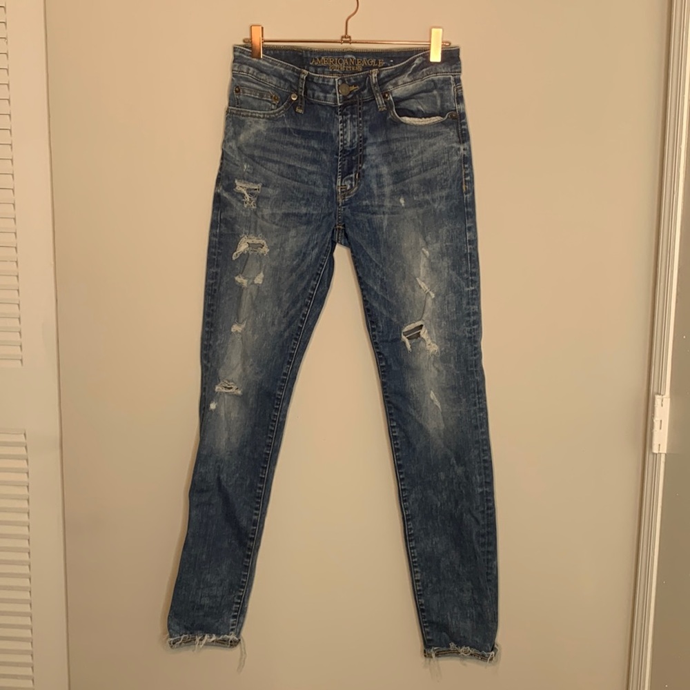 American Eagle Outfitters Slim Extreme Stretch Acid Wash Distressed Jeans 29x32